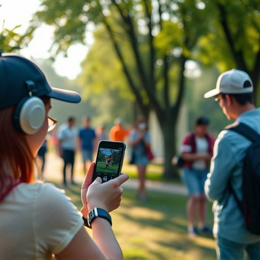 Image of Pokemon Go players in a park, looking at their phones.