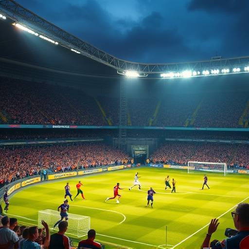 Screenshot from Extreme Soccer showing a soccer match in a stadium with cheering crowds.