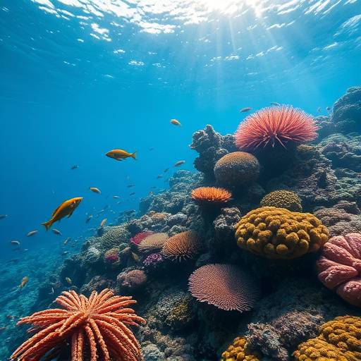 Screenshot from OceanicExplorers displaying a detailed underwater environment with various marine creatures.