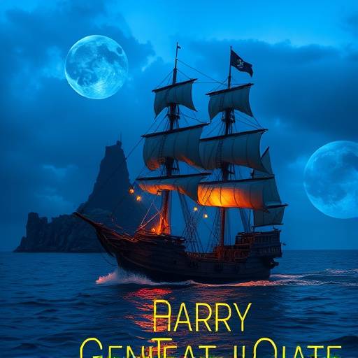 Screenshot from Treasure Island Adventures showcasing a pirate ship sailing towards a mysterious island.